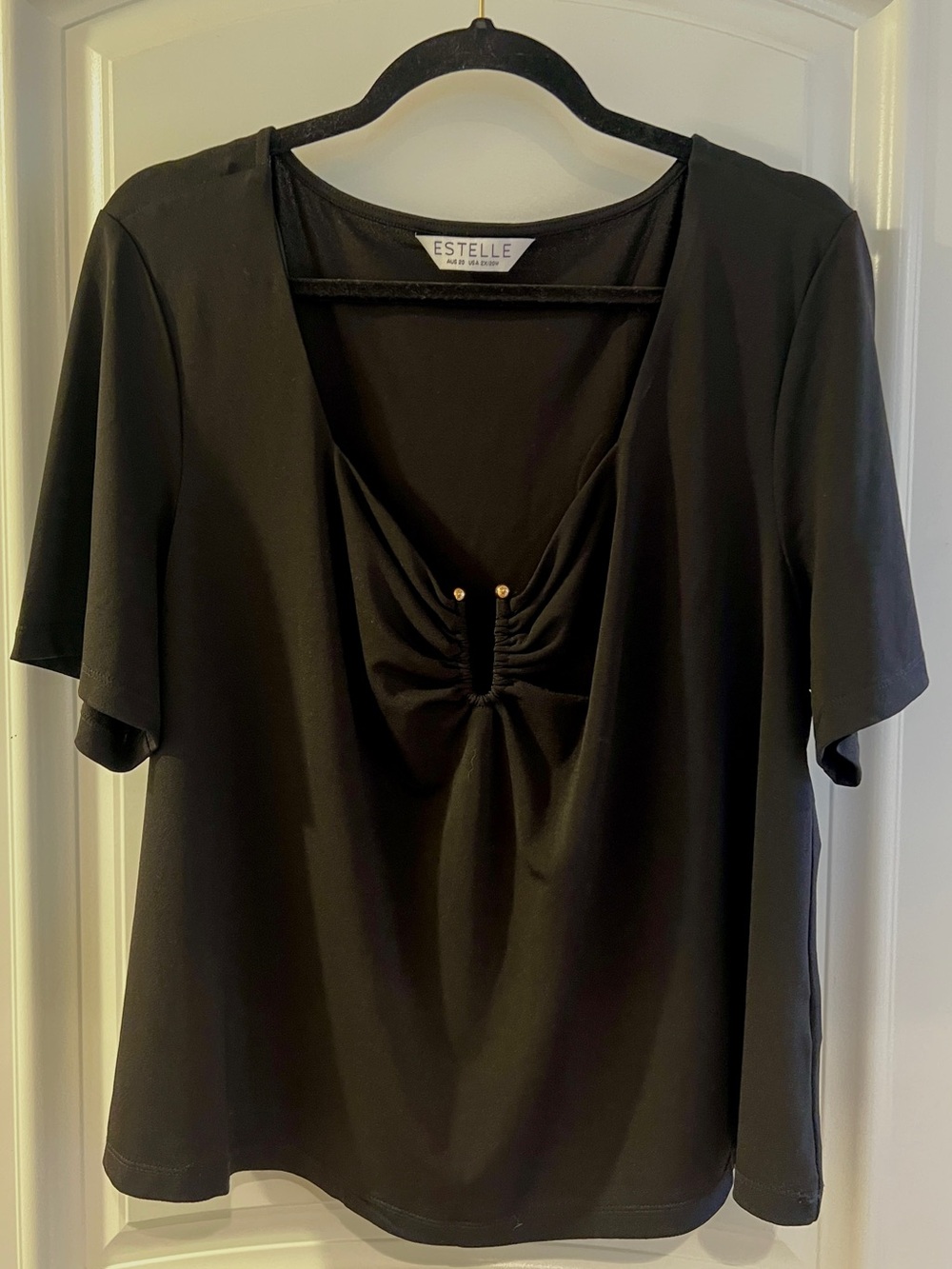 Estelle Black Ruched Keyhole Top 2X 20W Plus Size Stretch blouse